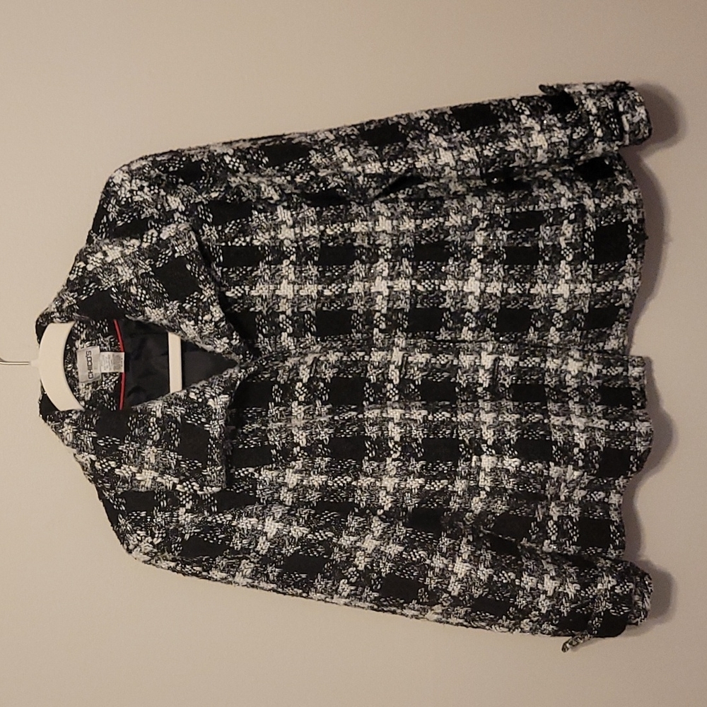 Chico's Black And White Plaid Coat